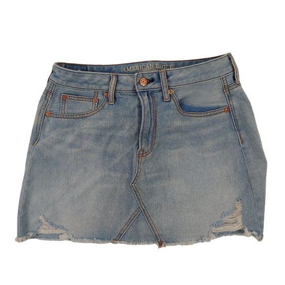 American Eagle Outfitters Dresses & Skirts - American Eagle Women's Denim Mini Skirt Size 6 Distressed Light Wash 5 Pocket